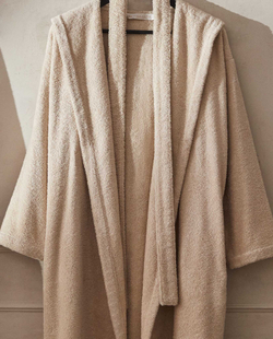 ZARA HOME ХАЛАТ ИЗ ХЛОПКА С КАПЮШОНОМ, ПЕСОЧНЫЙ