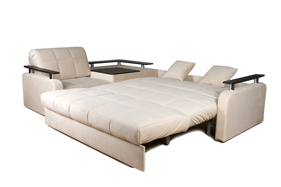 Диван угловой с Баром Денвер 1,4 - Velutto 17 бежевый/ коричневая накладка