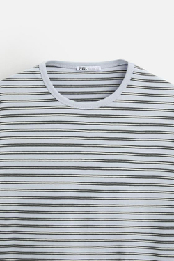 ZARA ФУТБОЛКА С КОНТРАСТНОЙ ДЕТАЛЬЮ ПО НИЗУ, ГОЛУБОЙ