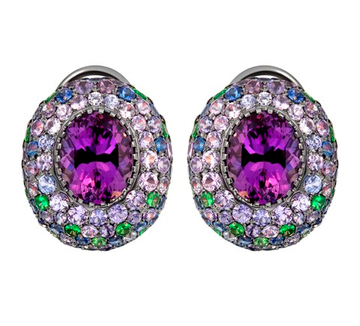 Серьги с Аметистом, Цаворитами и Сапфирами, E0040-2/61