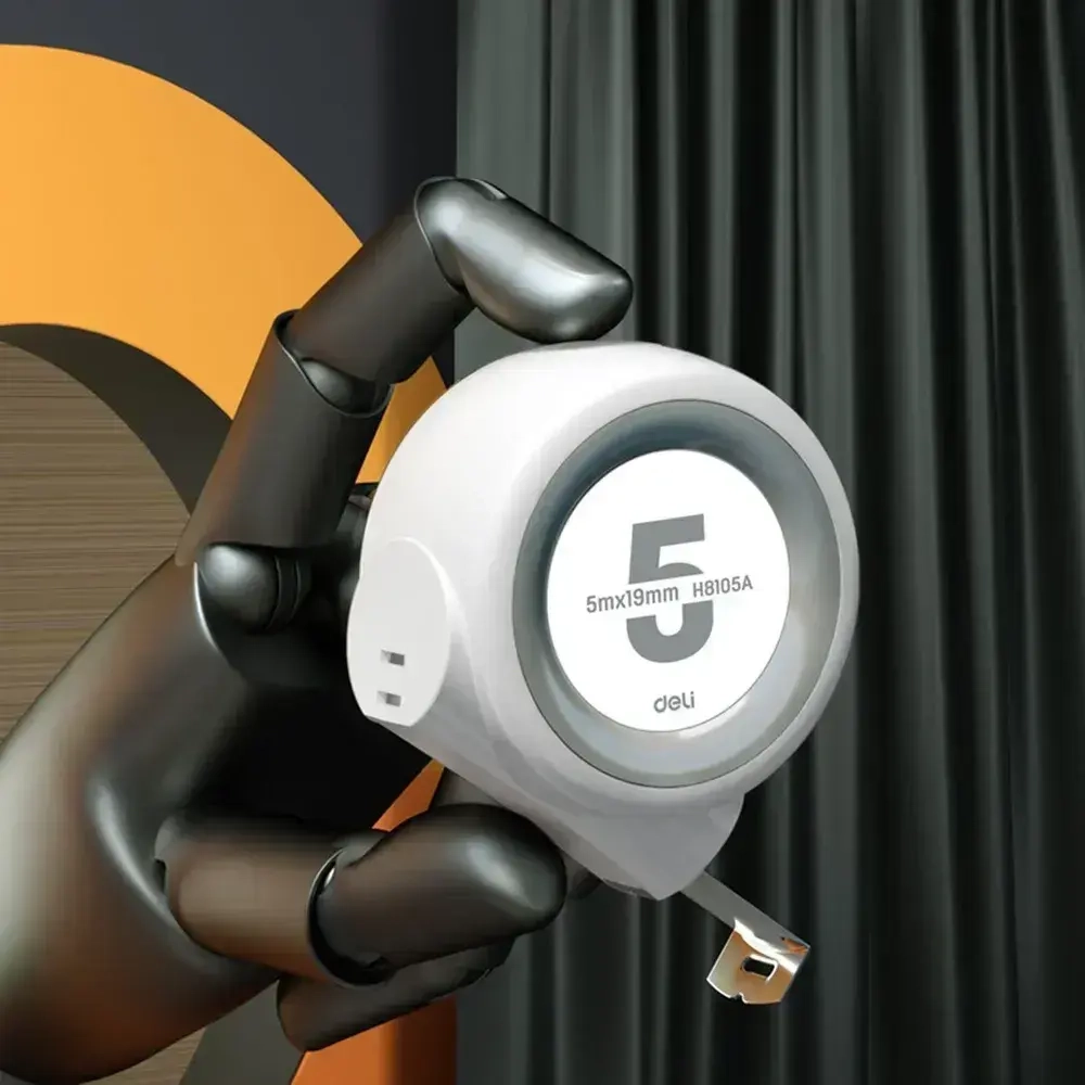 Рулетка "Home Series White" Deli H8105A 5м х 19мм (Эксклюзивный дизайн, клипса, ремешок, подарочная упаковка)