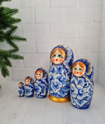 Матрешка 5м 15см гжель нижегородская роспись интерьерная