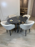 Круглый раздвижной стол "Бонжур", керамогранит, черный мрамор и стулья "Версаль"