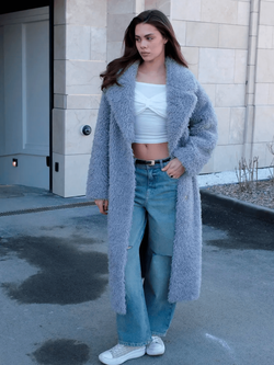 Шуба из шерсти мериноса, стальная, SilverFox