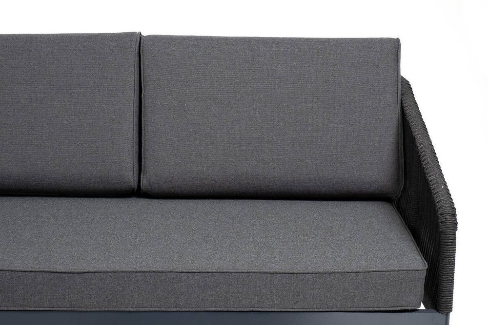 "Канны" диван модульный плетеный из роупа, каркас алюминий темно-серый (RAL7024) муар, роуп темно-серый круглый, ткань темно-серая 027