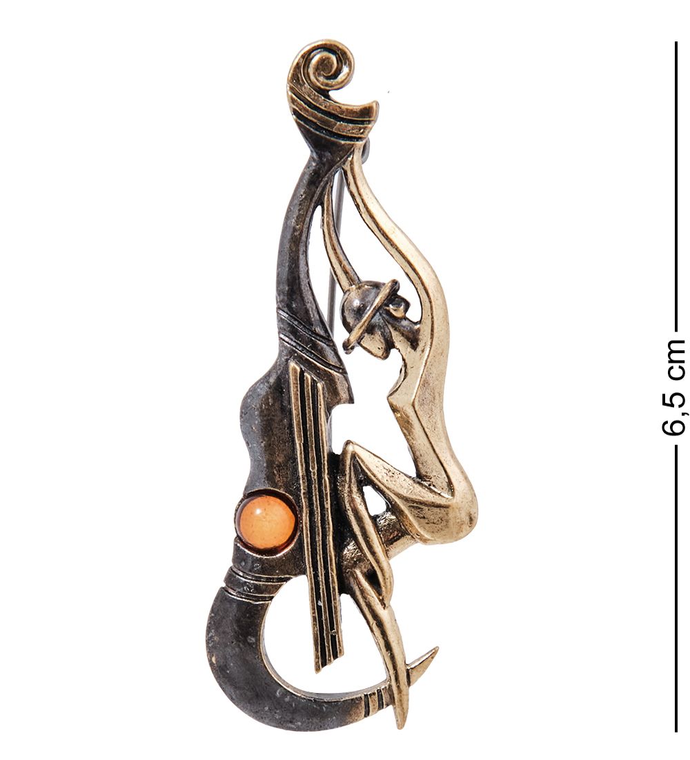 AM- 770 Брошь « Девушка Джаз» (латунь, янтарь)