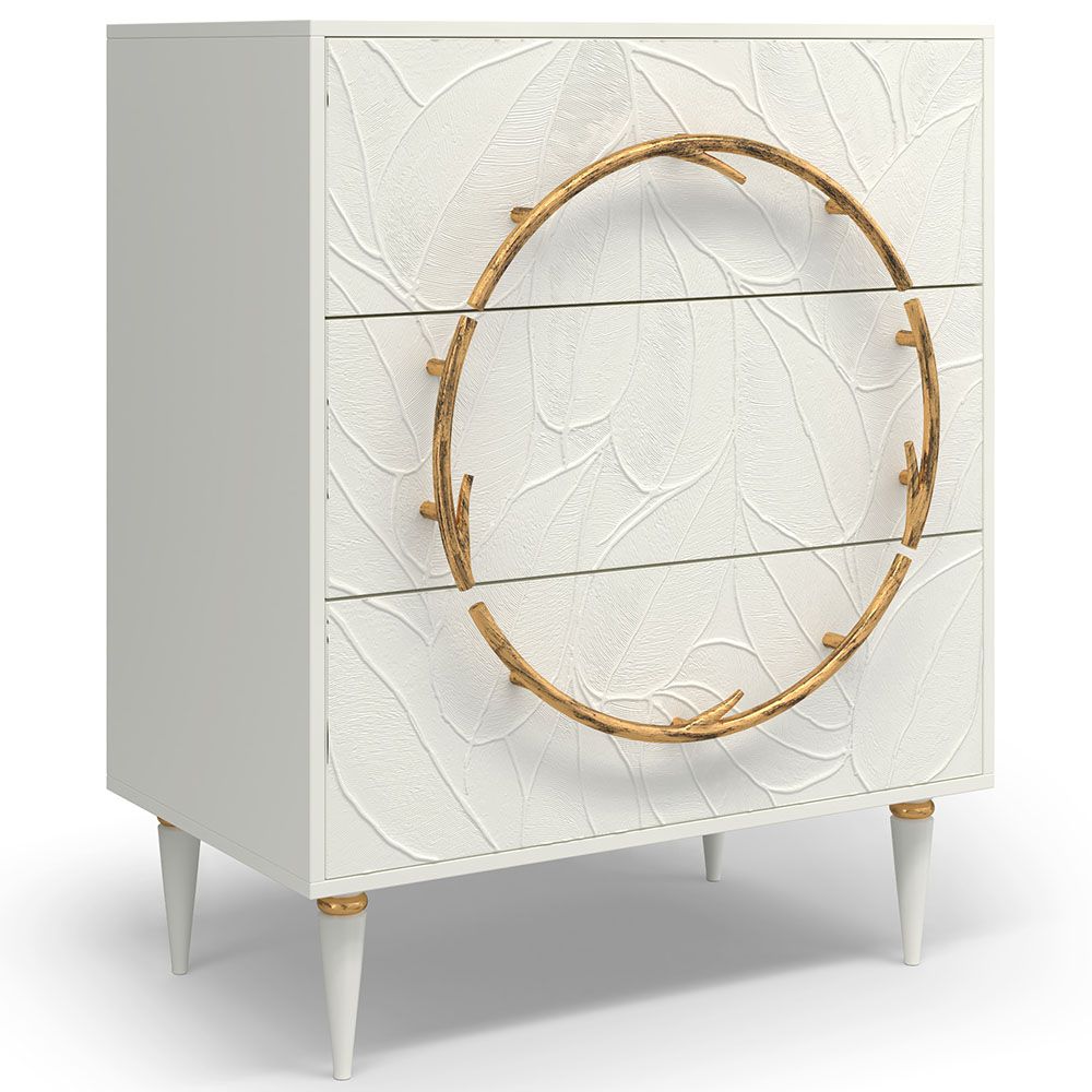 Комод Арт Колор leaves Классик Голд с 3 ящиками Белый опал