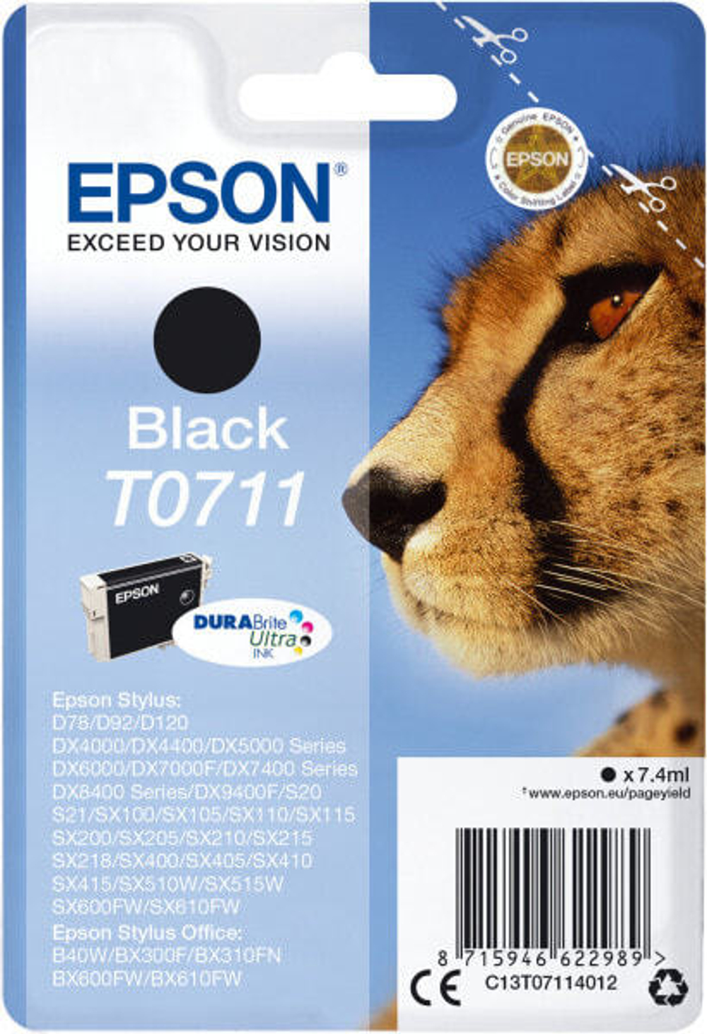 Epson T0711 струйный картридж 1 шт Подлинный Черный C13T07114022