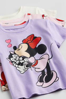 H&M Набор из трех хлопковых футболок с принтом, светло-фиолетовый