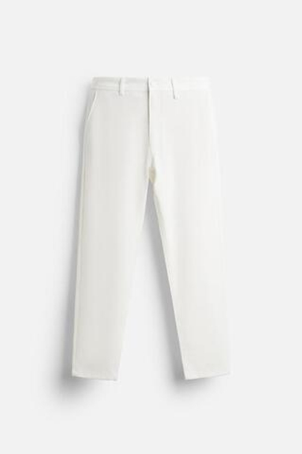 ZARA БРЮКИ КОМФОРТНОЙ ПОСАДКИ ИЗ РЕЛЬЕФНОЙ ТКАНИ, ЖЕЛТОВАТО-БЕЛЫЙ
