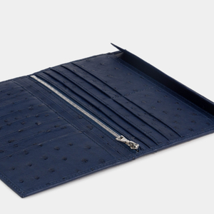 Кошелек мужской кожаный, страус синего цвета