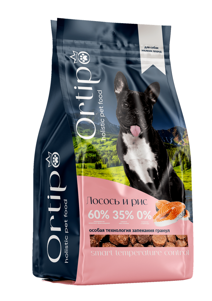 Сухой корм Ortipo для собак мелких пород с лососем - 0,5 кг (СРОК до 13.12.2025)