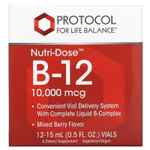 Protocol for Life Balance, Nutri-Dose B-12, ягодное ассорти, 10 000 мкг, 12 флаконов по 15 мл (0,5 жидк. унц.)