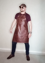 Кожаный рыжий с разводами фартук из итальянской кожи БогомолOFF Классик Коньяк BG00405 с эксклюзивной гравировкой