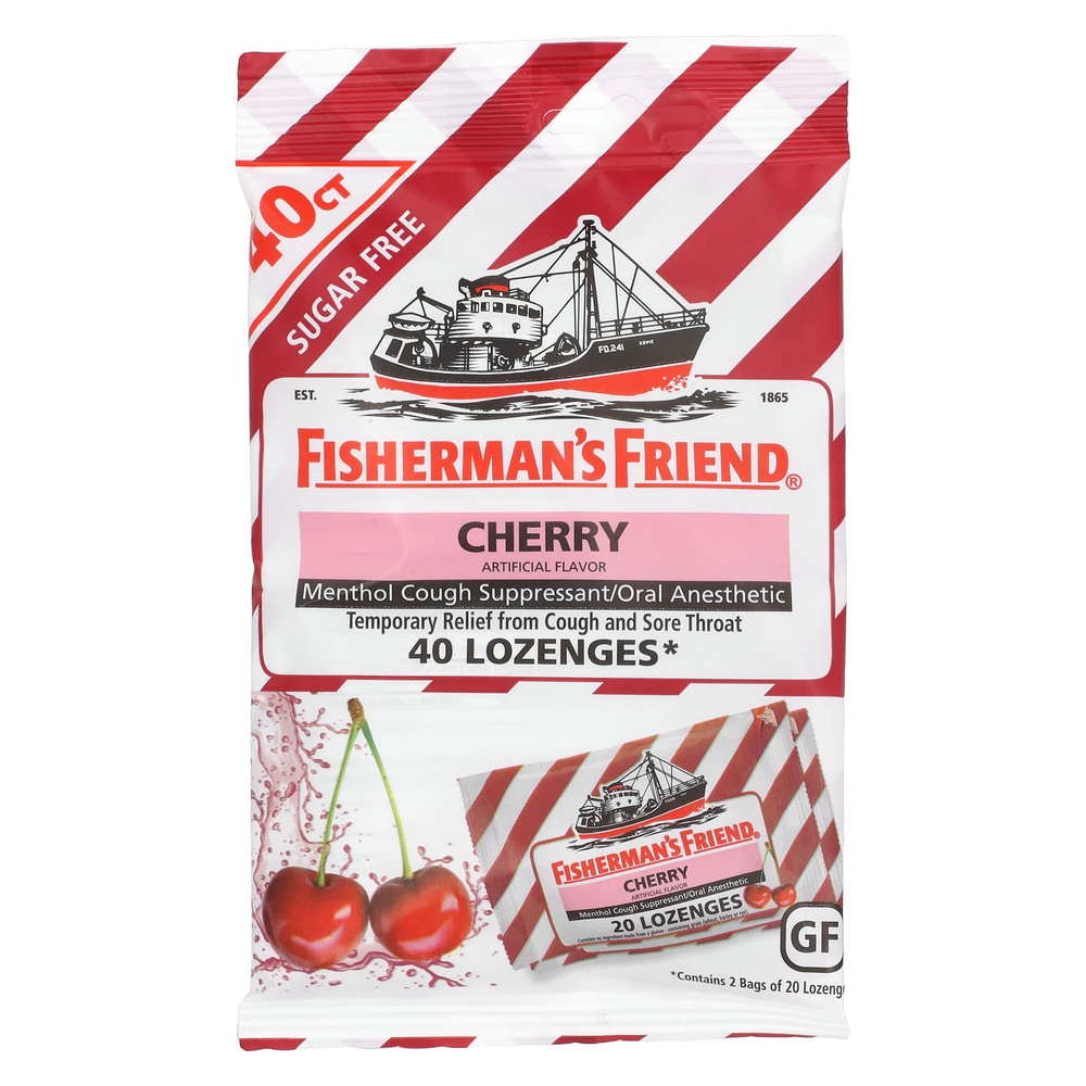 Fisherman's Friend, леденцы от кашля с ментолом, без сахара, вишневый вкус, 40 леденцов