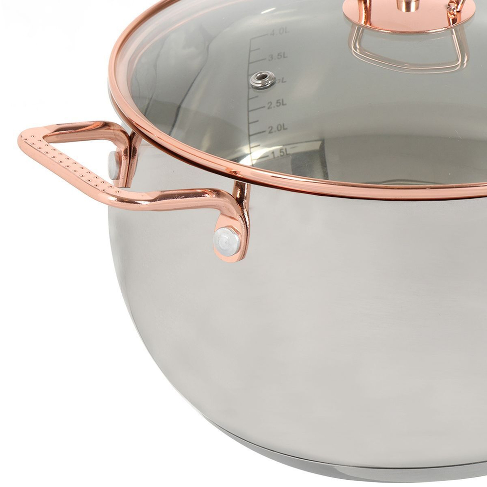 Кастрюля нерж, 4.5 л, крышка стекло, Daniks, Карлин, GS-01332G-22, индукц