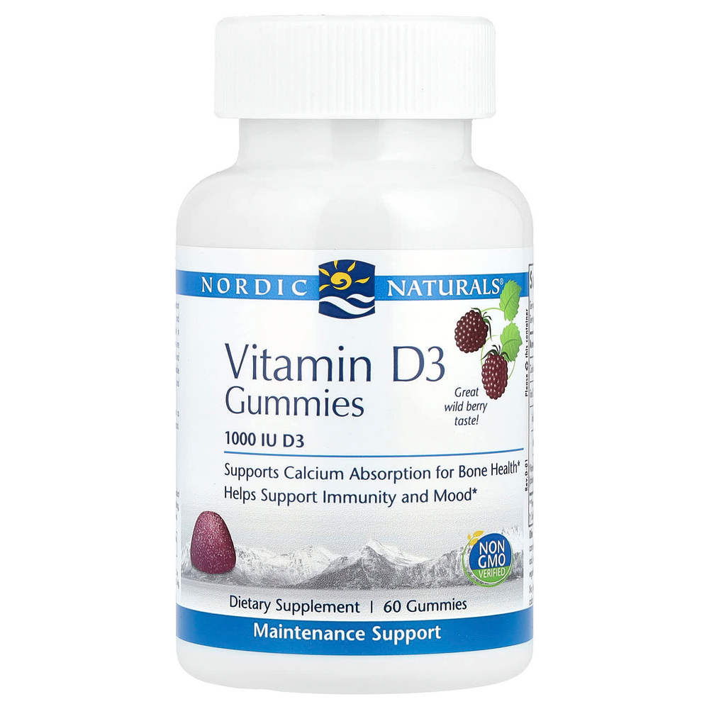 Nordic Naturals, Витамин D3, вкус лесных ягод, 1000 МЕ, 60 жевательных таблеток