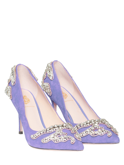 Женские туфли замшевые сиреневые с аппликацией