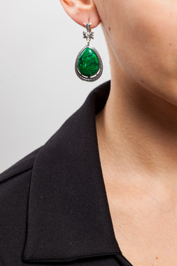 "Овал с Камнем" серьги в серебряном покрытии из коллекции "Самоцветы" от Jenavi  с английским замком