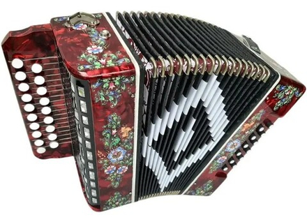 ГАРМОНЬ "ЧАЙКА" (S48ХL, 19х12), ЦВЕТ КРАСНЫЙ, РОСПИСЬ "ПАЛЕХ"