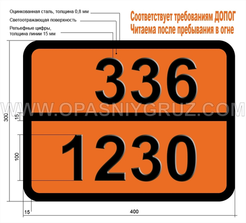 Табличка Опасный груз 336-1230 Метанол