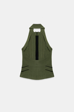ZARA ТОП ХАЛТЕР С ОТКРЫТОЙ СПИНОЙ, ТЕМНЫЙ ХАКИ