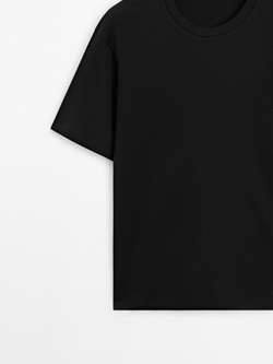 Massimo Dutti Хлопковая футболка с круглым вырезом, черный