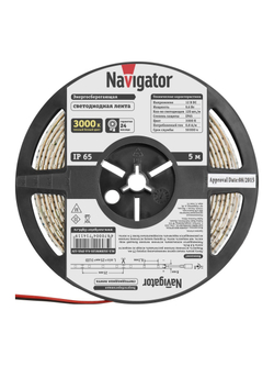 Лента светодиодная 71 411 NLS-3528WW120-9.6 IP65 12B R5 9.6Вт/м (уп.5м) Navigator 71411