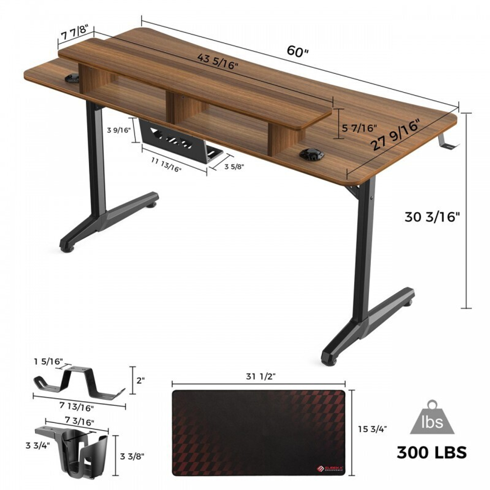 Стол для компьютера EUREKA GIP 60, Walnut (ERK-I60P-WN)