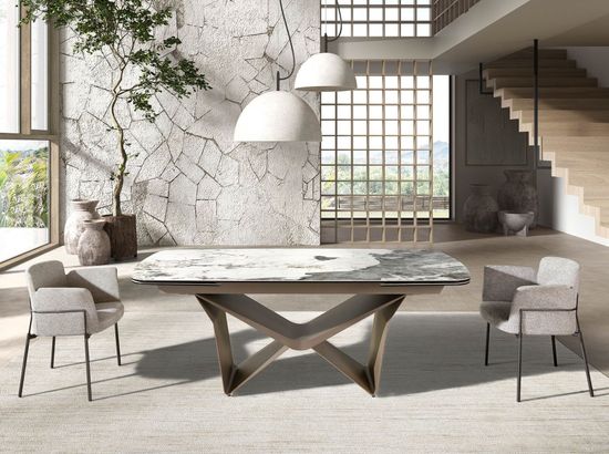 Овальный раздвижной обеденный стол 1154 из керамики в отделке под мрамор Испания 