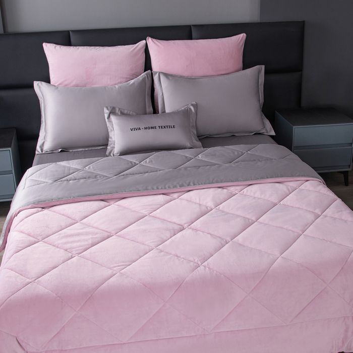 Комплект постельного белья на резинке с одеялом Вельвет Премиум «Цветочный туман»