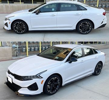 Сплиттер переднего бампера Kia K5 2020-2023 чёрный глянец