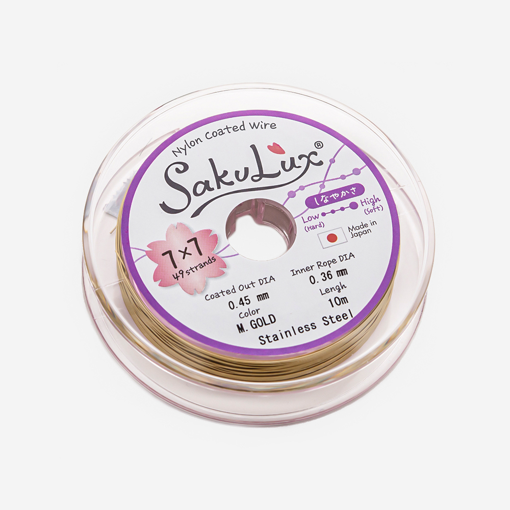 Японский ювелирный тросик SakuLux 49 диаметр 0,45мм, цвет "Сатиновое золото"