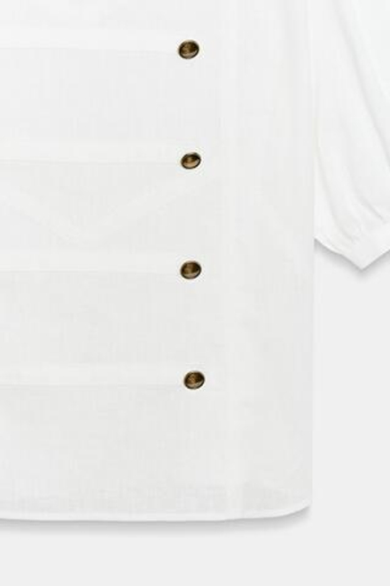 ZARA РУБАШКА С КОРОТКИМИ ОБЪЕМНЫМИ РУКАВАМИ, ЖЕЛТОВАТО-БЕЛЫЙ