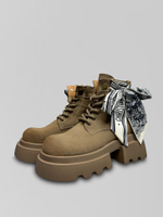 Ботинки FE43-6 однотонные на высокой подошве и с бантиком из платка сбоку