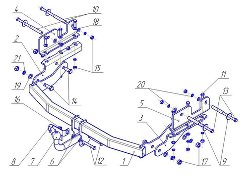 Фаркоп для Hyundai Starex 2008-2019 Тип шара: A. Нагрузки: 750/50 кг, HY 21