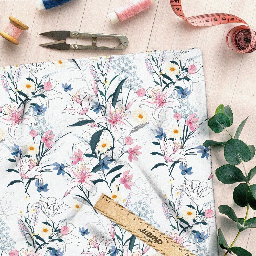 Ткань интерлок лёгкий цветочный букет