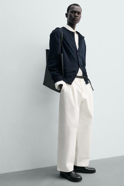 ZARA БРЮКИ WIDE FIT СО СКЛАДКАМИ, ЭКРЮ