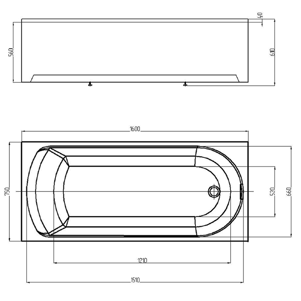 Акриловая ванна Aquatek Eco-friendly Ника 160x75 NIK160-0000001 без панелей, каркаса и слив-перелива