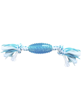 CanineClean игрушка для собак Регби синтет. резина с канатом 25 см с ароматом мяты, голубой