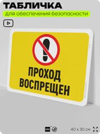 Табличка для обеспечения безопасности "Проход воспрещен", для офиса, по охране труда для предприятия, организаций, 40х30 см, Silver Plane x Айдентика Технолоджи