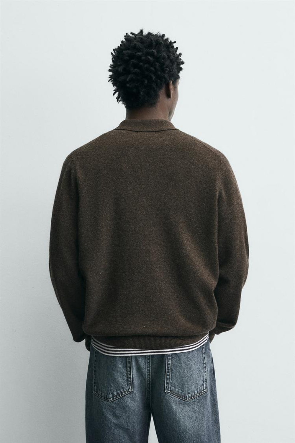 ZARA ТРИКОТАЖНОЕ ПОЛО ИЗ ШЕРСТИ И КАШЕМИРА, КОРИЧНЕВЫЙ МЕЛАНЖ