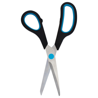 Ножницы OfficeSpace 19см, эргономичные ручки, черные с синими вставками