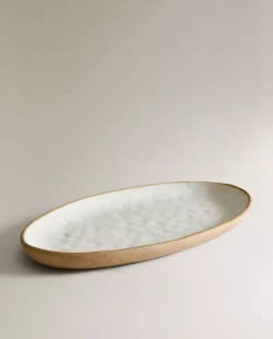 ZARA HOME ОВАЛЬНОЕ БЛЮДО С РЕЛЬЕФНЫМ УЗОРОМ, ЖЕЛТОВАТО-БЕЛЫЙ