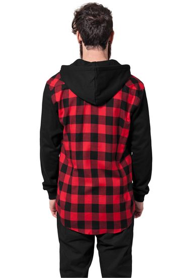 Рубашка URBAN CLASSICS Hooded Checked Flanell Sweat Sleeve Shirt  (Black/Red/Black)