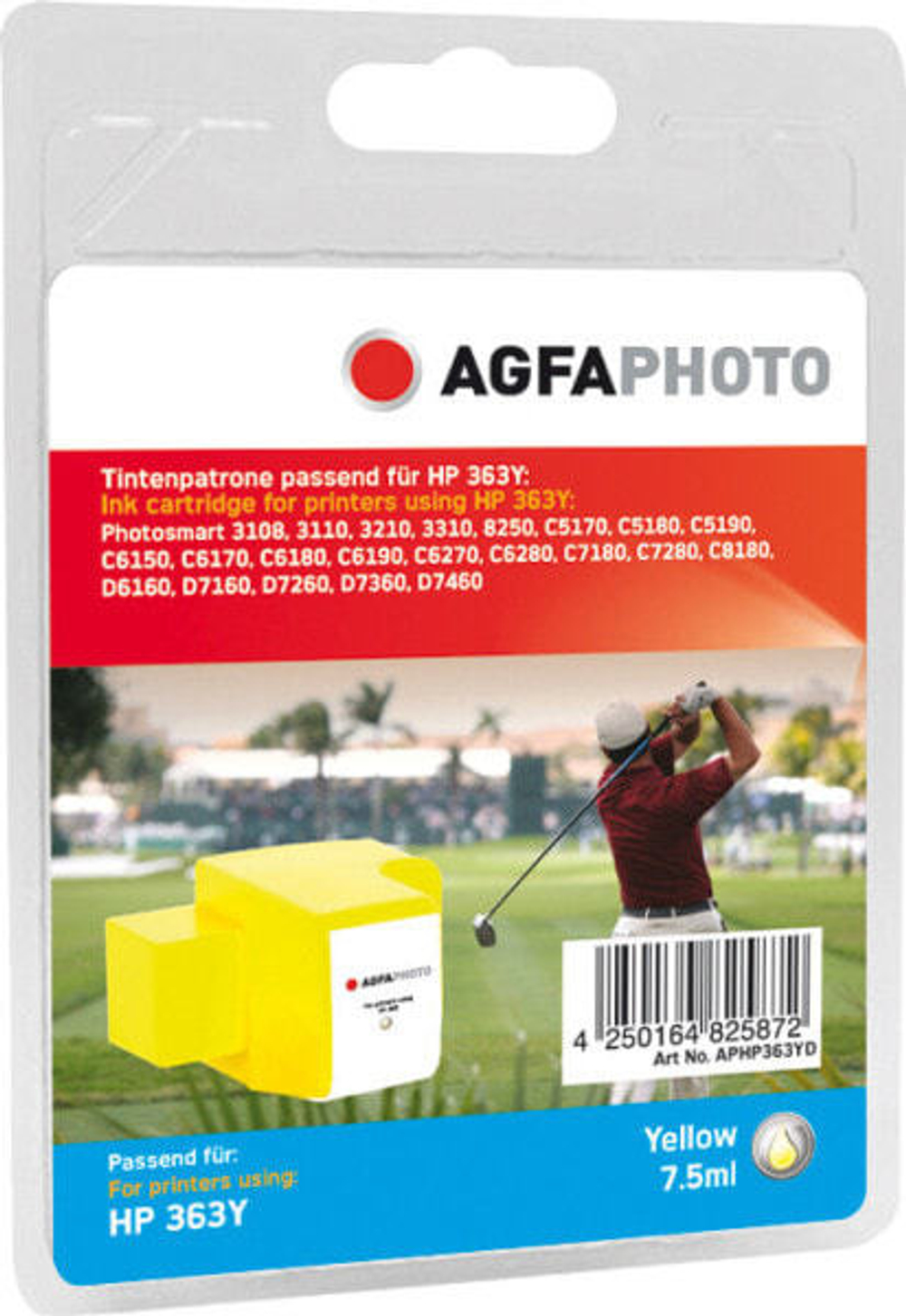 Картриджи AgfaPhoto APHP363YD - Pigment-based ink - yellow - HP Photosmart 8250 - 3100 Series - 3108 - 3110 V - 3110 XI - 3110 - 3310 - 3210 - C 7100 - 6100 - 5100 - 1 pc(s) - Inkjet printing