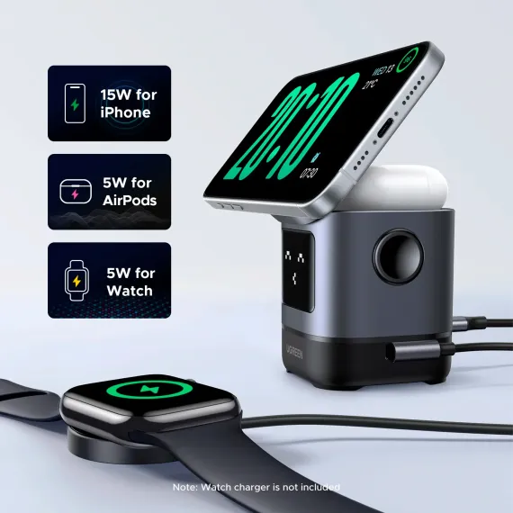 UGREEN W709 UNO 2-in-1 Robot Magnetic 20W for iPhone/AirPods Grey