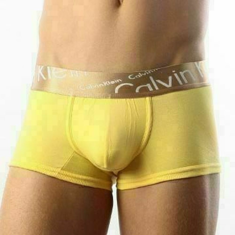 Мужские трусы боксеры желтые с косой резинкой Calvin Klein Bronze Boxer Italics Yellow CK04107