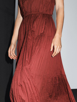 Massimo Dutti Длинное платье из 100% хлопка со складками, черепичный