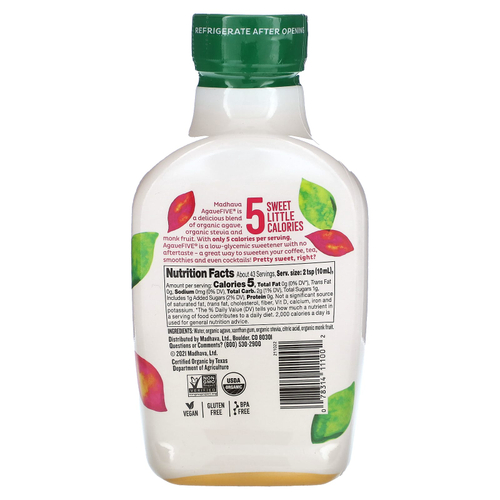 Madhava, Organic Agave Five, подсластитель с низким гликемическим индексом, 454 г (16 унций)